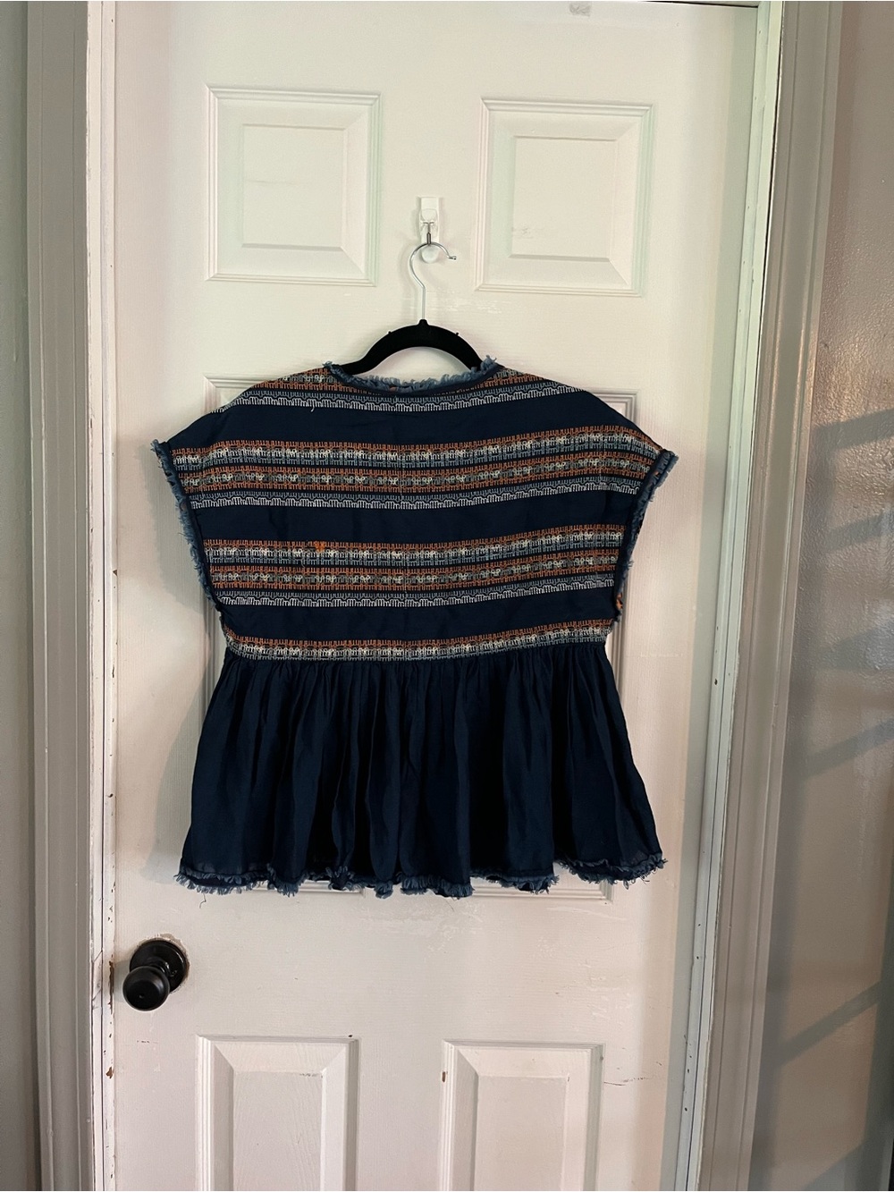 SFERRA Navy Boho Top with Orange Accents - Picture 2 of 5